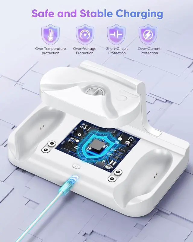 Alt view image 7 of 7 - BONAEVER Charging Dock for Meta Quest 3 & Quest 3S, Charging Station for Oculus Quest 3S/Quest 3 Accessories with RGB Light, Stand for VR Heatset with 2 Rechargeable Batteries, Support Elite Strap