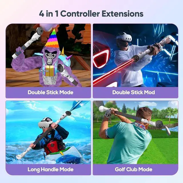 Alt view image 2 of 7 - BONAEVER 4-in-1 Gorilla Tag Long Arms for Meta Quest 3S/3/Oculus Quest 2/ Quest Pro/Rift S Controller, Long Arm Extenders Handle Attachments, VR Accessories for Beat Saber/Gorilla Tag/Golf Club Game
