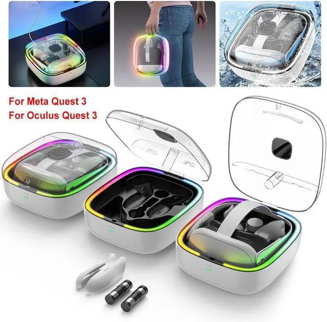 Alt view image 2 of 7 - BONAEVER RGB Charging Dock for Meta Quest 3, VR Charging Station with 2 Batteries Headset Charging Stand with LED Light Controller Charging Dock for Meta Quest 3 Accessories