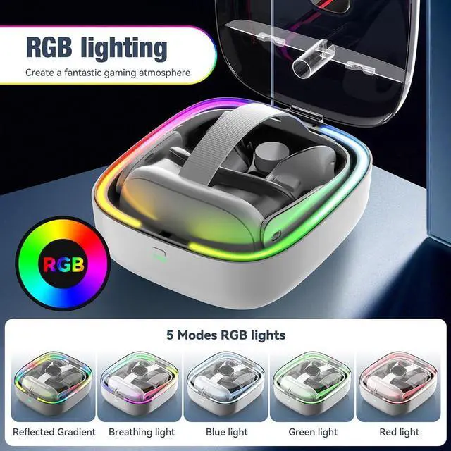 Alt view image 3 of 7 - BONAEVER RGB Charging Dock for Meta Quest 3, VR Charging Station with 2 Batteries Headset Charging Stand with LED Light Controller Charging Dock for Meta Quest 3 Accessories
