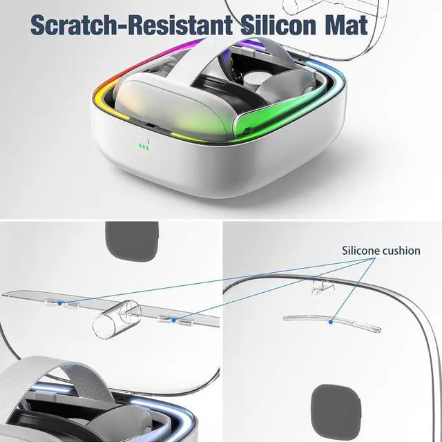 Alt view image 6 of 7 - BONAEVER RGB Charging Dock for Meta Quest 3, VR Charging Station with 2 Batteries Headset Charging Stand with LED Light Controller Charging Dock for Meta Quest 3 Accessories