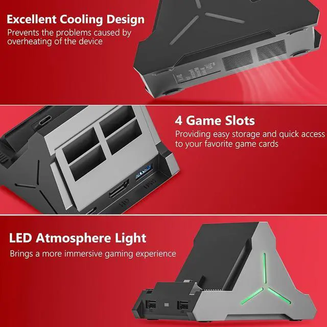 Alt view image 2 of 6 - BONAEVER TV Switch Dock for Nintendo Switch/Switch OLED, Portable Switch Docking Station Support 4K TV HDMI Adapter,Switch Charging Dock Station with 4 Game Slots USB3.0 Port Switch Charger Dock