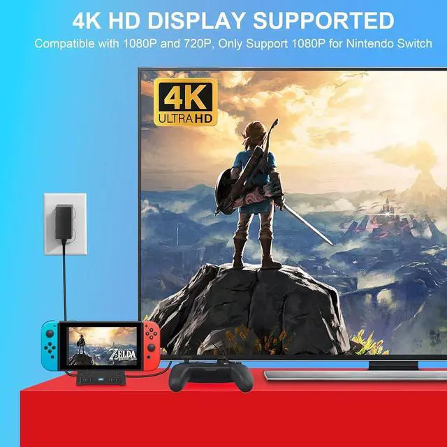 Alt view image 3 of 6 - BONAEVER TV Switch Dock for Nintendo Switch/Switch OLED, Portable Switch Docking Station Support 4K TV HDMI Adapter,Switch Charging Dock Station with 4 Game Slots USB3.0 Port Switch Charger Dock