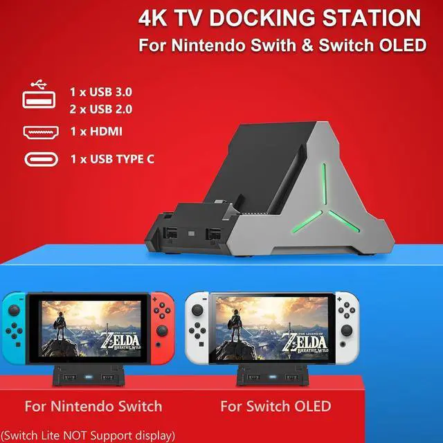 Alt view image 6 of 6 - BONAEVER TV Switch Dock for Nintendo Switch/Switch OLED, Portable Switch Docking Station Support 4K TV HDMI Adapter,Switch Charging Dock Station with 4 Game Slots USB3.0 Port Switch Charger Dock