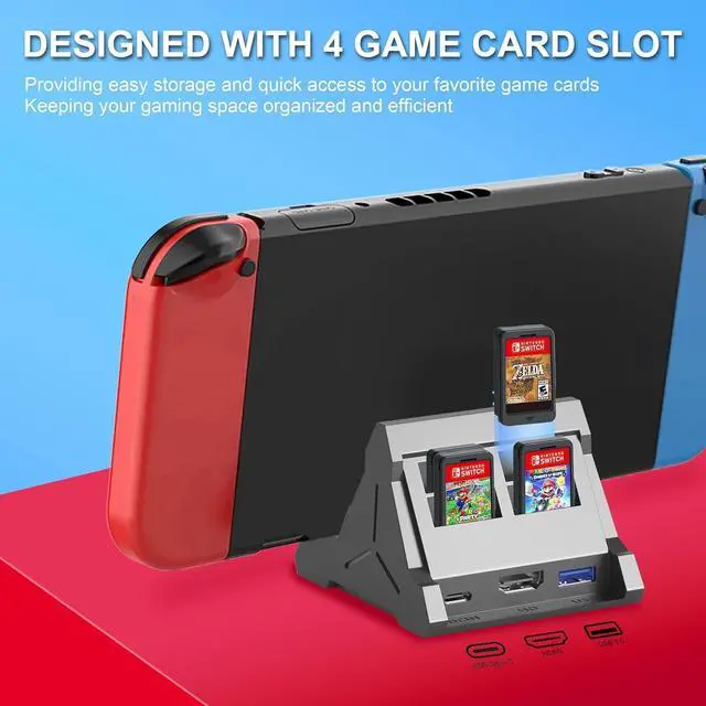 Alt view image 4 of 6 - BONAEVER TV Switch Dock for Nintendo Switch/Switch OLED, Portable Switch Docking Station Support 4K TV HDMI Adapter,Switch Charging Dock Station with 4 Game Slots USB3.0 Port Switch Charger Dock