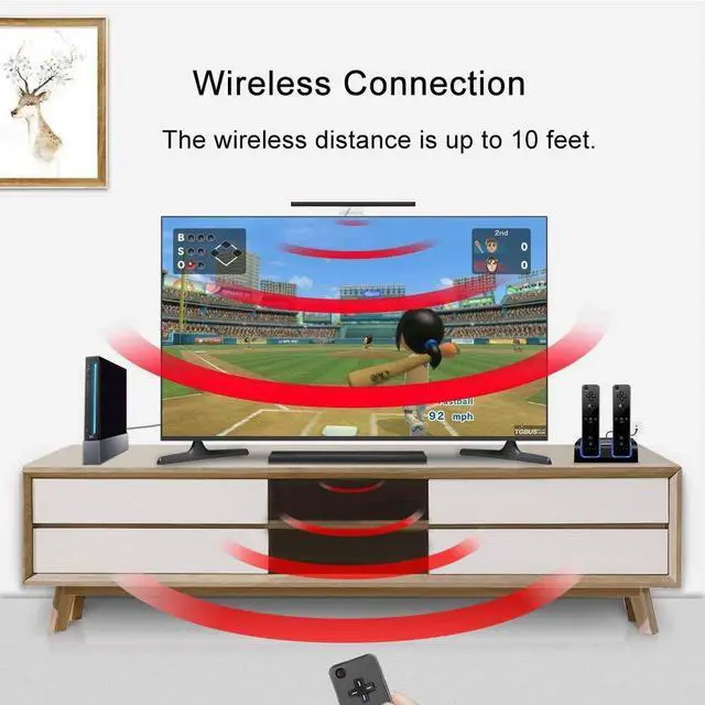 Alt view image 5 of 7 - BONAEVER Wii Wireless Sensor Bar, for Wii Sensor Bar Replacement Compatible with Nintendo Wii/Wii U Console with Stable Stand, Black