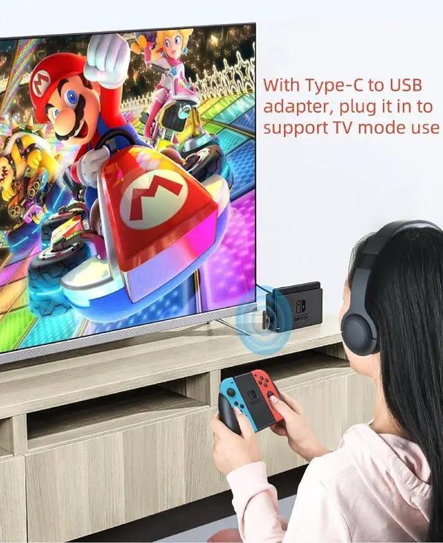 Alt view image 3 of 7 - BONAEVER Type C Bluetooth 5.0 Transmitter USB Gaming Console PC Wireless Audio Transmitter for PS4, PS5, Switch, PC with Low Latency and AptX Adaptation, Type-c to USB Adapter Included