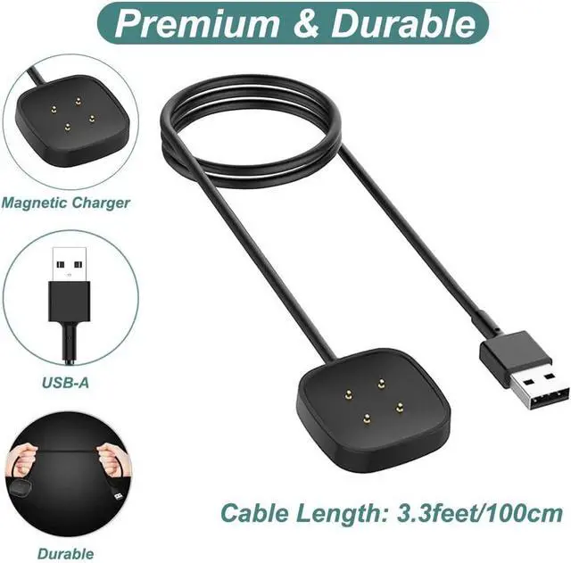 Alt view image 6 of 6 - BONAEVER Charger for Fitbit Sense/Sense 2/Versa 3/Versa 4, Replacement Charging Cable Cord Magnetic Dock Stand for Fitbit Sense 1/2, Versa 3/4 Smartwatch
