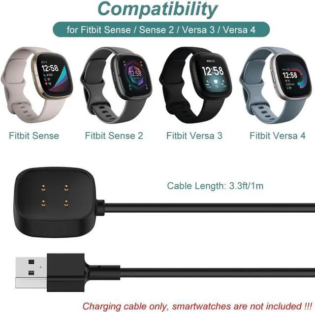Alt view image 2 of 6 - BONAEVER Charger for Fitbit Sense/Sense 2/Versa 3/Versa 4, Replacement Charging Cable Cord Magnetic Dock Stand for Fitbit Sense 1/2, Versa 3/4 Smartwatch