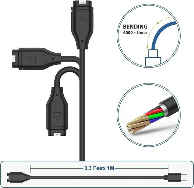Alt view image 4 of 7 - BONAEVER 2 Packs USB C Charger Compatible with Garmin Watch Charger, Charging Cable for Garmin Watch Fenix 8 7 7S 7X 6 6S 6X 5 5S Plus, Forerunner 245 945,Instinct,Vivoactive 4 4S 3,Venu,3.3FT/1M