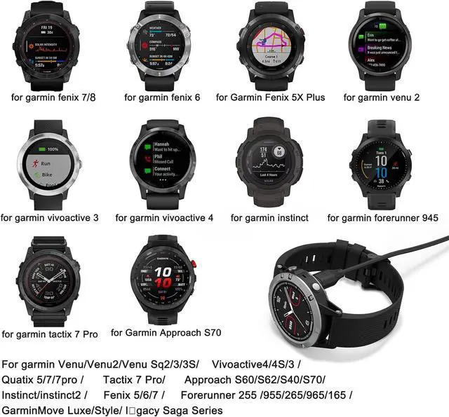 Alt view image 2 of 7 - BONAEVER 2 Packs USB C Charger Compatible with Garmin Watch Charger, Charging Cable for Garmin Watch Fenix 8 7 7S 7X 6 6S 6X 5 5S Plus, Forerunner 245 945,Instinct,Vivoactive 4 4S 3,Venu,3.3FT/1M
