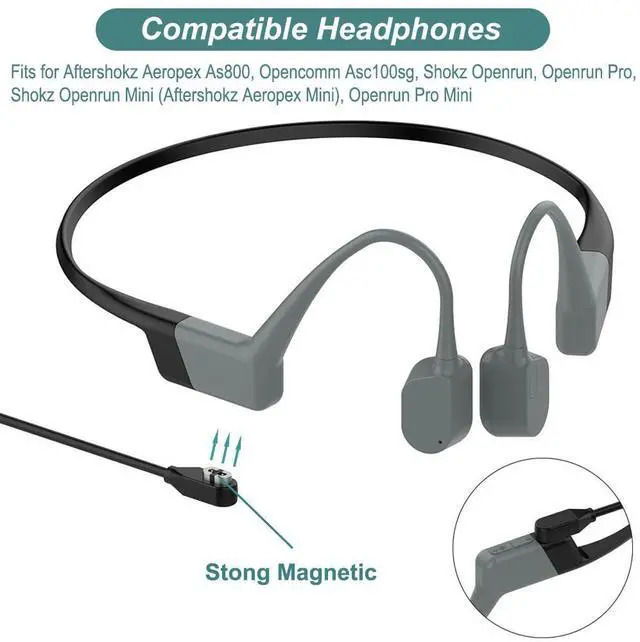 Alt view image 4 of 6 - BONAEVER Charging Cable for AfterShokz Aeropex AS800, Shokz OpenRun, OpenRun Mini, OpenRun Pro, OpenComm Replacement Shokz Headphone Charger [2Pack, 3.3ft/1m]
