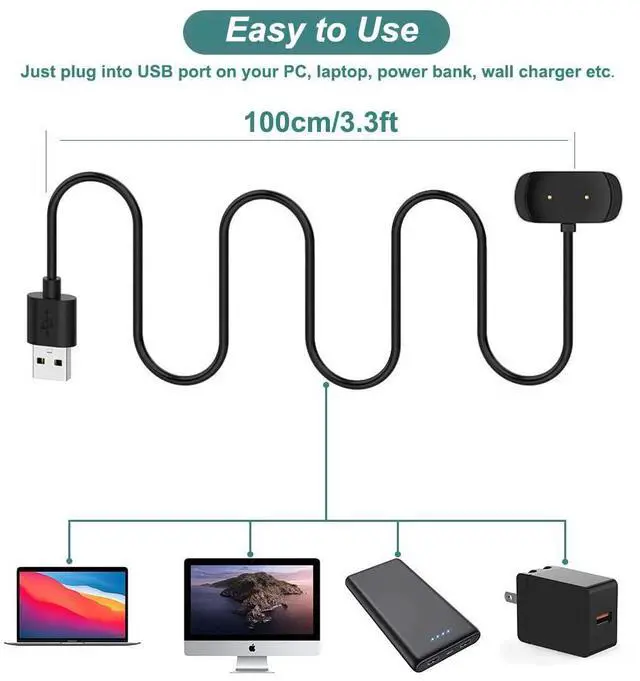 Alt view image 3 of 7 - BONAEVER Charger for Amazfit T-Rex Pro, Bip 5, Bip 3, Bip U Pro, GTS 4 Mini, GTS 2 Mini, GTS 2e, GTS 2, GTR 2, GTR 2e, GTR Mini, Active Smart Watch Charging Cable Cord [2-Pack, 3.3ft/1m]