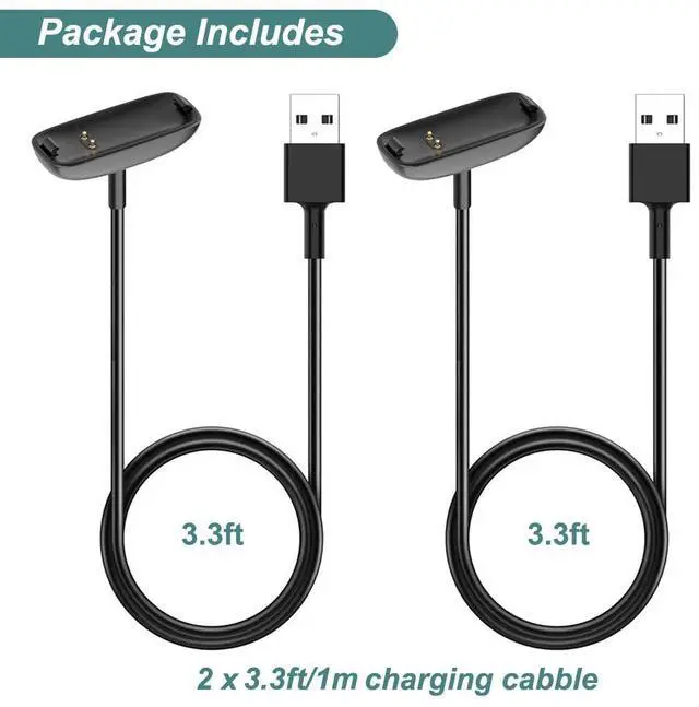 Alt view image 7 of 7 - BONAEVER Charger for Fitbit Inspire 2 / Fitbit Ace 3 Fitness Tracker, Replacement Charging Cable Cord Accessory for Fitbit Inspire 2 [2-Pack, 3.3ft/1m]