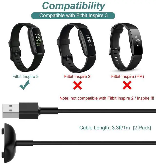 Alt view image 4 of 7 - BONAEVER Charger for Fitbit Inspire 3, Replacement USB Charging Cable Cord Accessories for Fitbit Inspire 3 Fitness Tracker [2Pack, 3.3ft/1m]