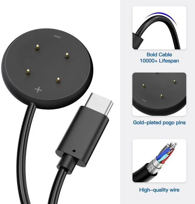 Alt view image 4 of 7 - BONAEVER 2 Pack Charger Compatible for Google Pixel Watch 3, Pixel Watch 2, Fitbit Google Ace LTE Charger Cable, Fast Charging, Type C Port Magnetic Charging Smartwatch Cable 3.3ft/1M
