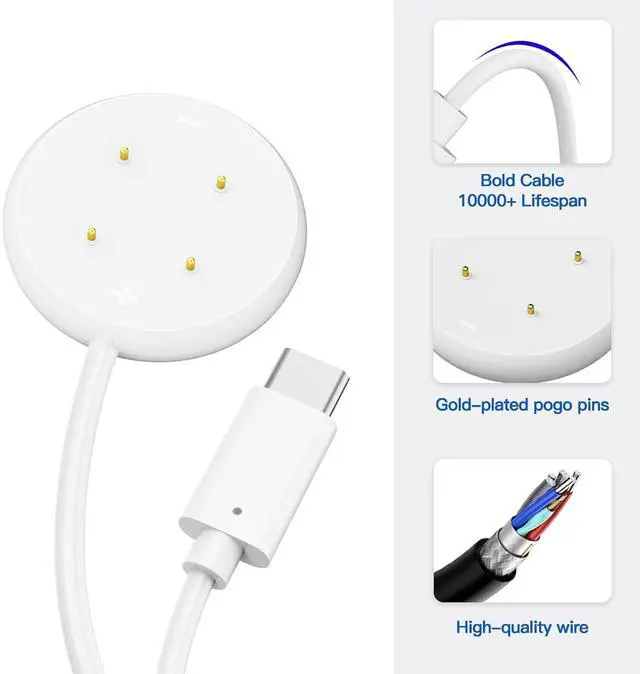 Alt view image 3 of 7 - BONAEVER 2 Pack Charger Compatible for Google Pixel Watch 3, Pixel Watch 2, Fitbit Google Ace LTE Charger Cable, Fast Charging, Type C Port Magnetic Charging Smartwatch Cable 3.3ft/1M White