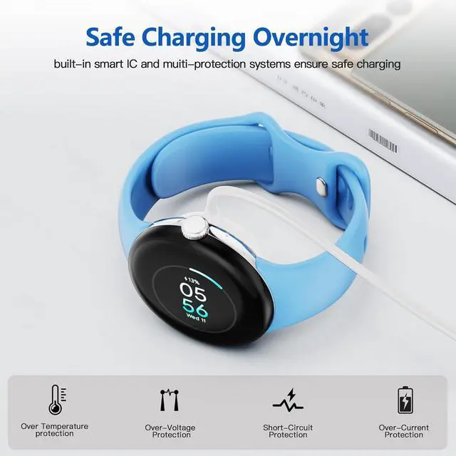 Alt view image 6 of 7 - BONAEVER 2 Pack Charger Compatible for Google Pixel Watch 3, Pixel Watch 2, Fitbit Google Ace LTE Charger Cable, Fast Charging, Type C Port Magnetic Charging Smartwatch Cable 3.3ft/1M White