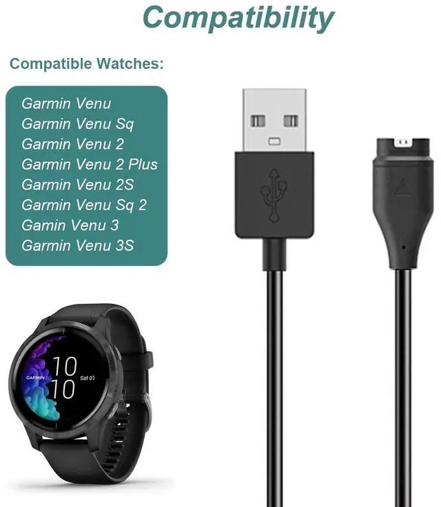 Alt view image 2 of 6 - BONAEVER 2 Packs Charger for Garmin Venu/Venu Sq/Venu 2/Venu 2 Plus/Venu 2S/Venu Sq 2/Venu 3/Venu 3S, Replacement Charging Cable Cord