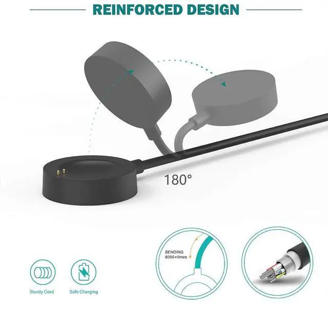Alt view image 5 of 7 - BONAEVER [2-Pack] Charger Compatible with Fossil Gen 4 5 5E 6, Emporio Armani, Skagen falster 2, Misfit Vapor 2, Diesel Guard 2.5, Michael Kors Runway - 3.3ft 100cm Smartwatch USB Charging Cable