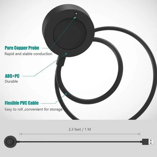 Alt view image 6 of 7 - BONAEVER [2-Pack] Charger Compatible with Fossil Gen 4 5 5E 6, Emporio Armani, Skagen falster 2, Misfit Vapor 2, Diesel Guard 2.5, Michael Kors Runway - 3.3ft 100cm Smartwatch USB Charging Cable