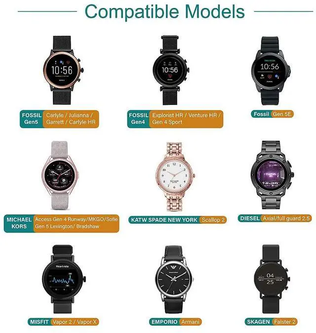 Alt view image 3 of 7 - BONAEVER [2-Pack] Charger Compatible with Fossil Gen 4 5 5E 6, Emporio Armani, Skagen falster 2, Misfit Vapor 2, Diesel Guard 2.5, Michael Kors Runway - 3.3ft 100cm Smartwatch USB Charging Cable