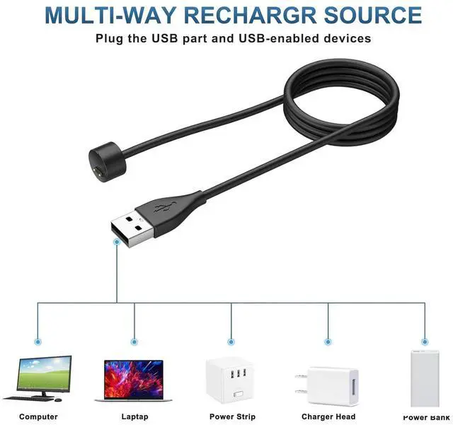 Alt view image 5 of 6 - BONAEVER Charger Cable for Xiaomi Mi Band 5/6/7 Smart Watch and Amazfit Band 5 Fitness Tracker, Replacement USB Magnetic Charging Cable Cord (2 Packs - 3.3 ft/1.6ft)