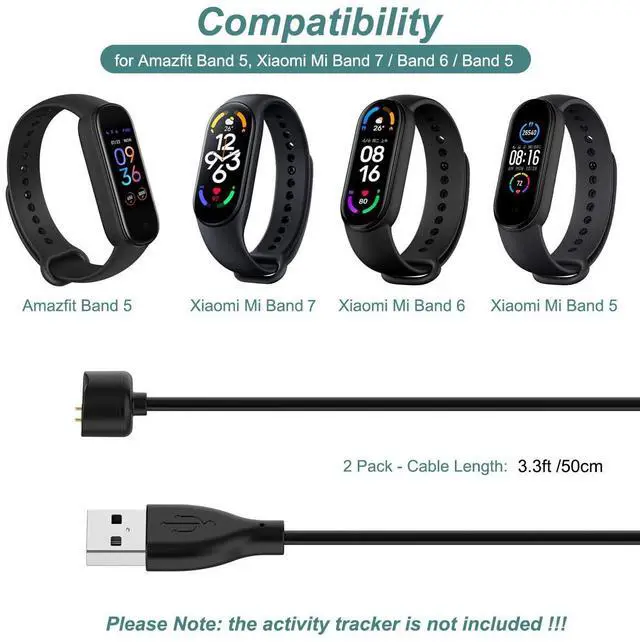 Alt view image 2 of 6 - BONAEVER Charger Cable for Xiaomi Mi Band 5/6/7 Smart Watch and Amazfit Band 5 Fitness Tracker, Replacement USB Magnetic Charging Cable Cord (2 Packs - 3.3 ft/1.6ft)