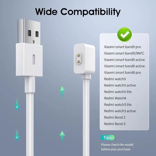 Alt view image 2 of 7 - BONAEVER 2 Pack Charger Compatible with Redmi Watch 5/4/Watch 3 Active/Watch 3 lite, 3.3Ft Portable Charging Cable for Xiaomi Smart Band 9/9 pro/8/8 Pro/Active, White and Black