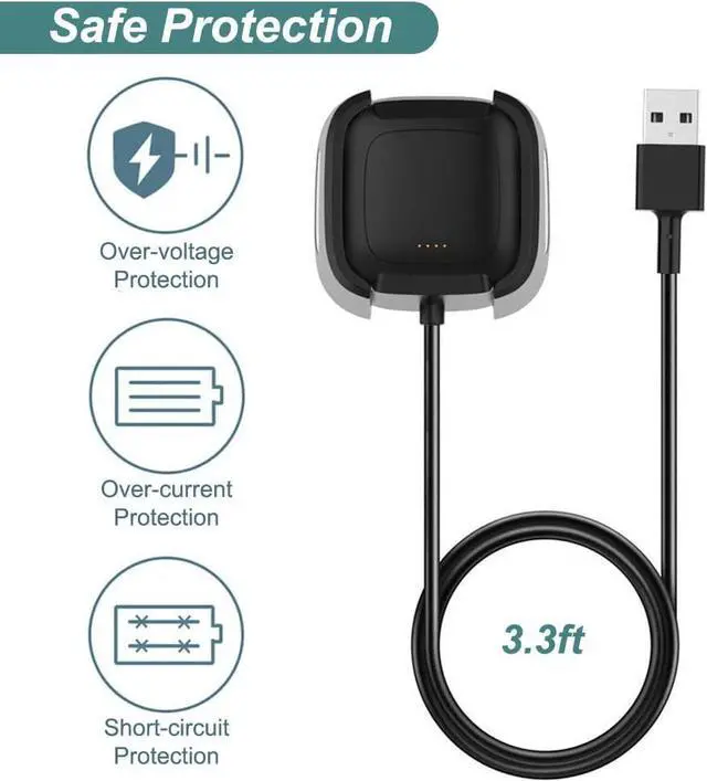 Alt view image 4 of 7 - BONAEVER Charger for Fitbit Versa 2, Replacement Charging Cable Dock with 3.3ft USB Cord for Fitbit Versa 2 Smart Watch [2 Pack]