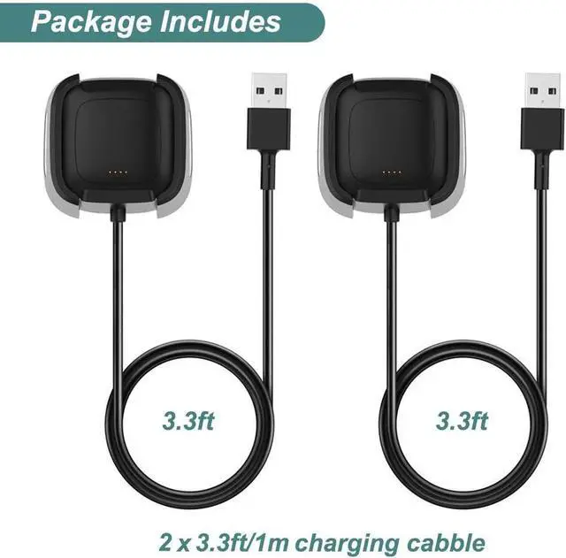 Alt view image 3 of 7 - BONAEVER Charger for Fitbit Versa 2, Replacement Charging Cable Dock with 3.3ft USB Cord for Fitbit Versa 2 Smart Watch [2 Pack]