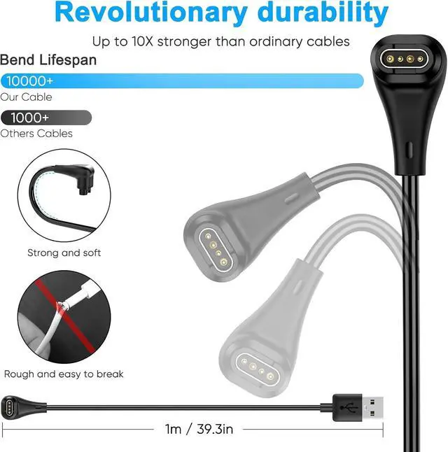 Alt view image 3 of 7 - BONAEVER 2 Pack Charging Cable Charger for Garmin Watch Fenix 7 7S 7X 6 6S 6X 5 5S, Forerunner 245 945, Instinct 2 2S, Vivoactive 4 4S 3, Vivosmart 5, 3.3FT Upgraded Lay-flat Charging Cord for Garmin