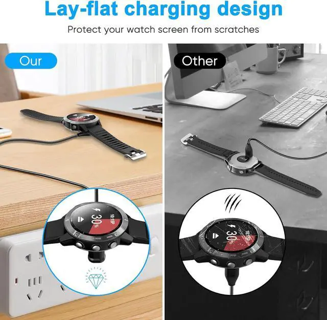 Alt view image 4 of 7 - BONAEVER 2 Pack Charging Cable Charger for Garmin Watch Fenix 7 7S 7X 6 6S 6X 5 5S, Forerunner 245 945, Instinct 2 2S, Vivoactive 4 4S 3, Vivosmart 5, 3.3FT Upgraded Lay-flat Charging Cord for Garmin