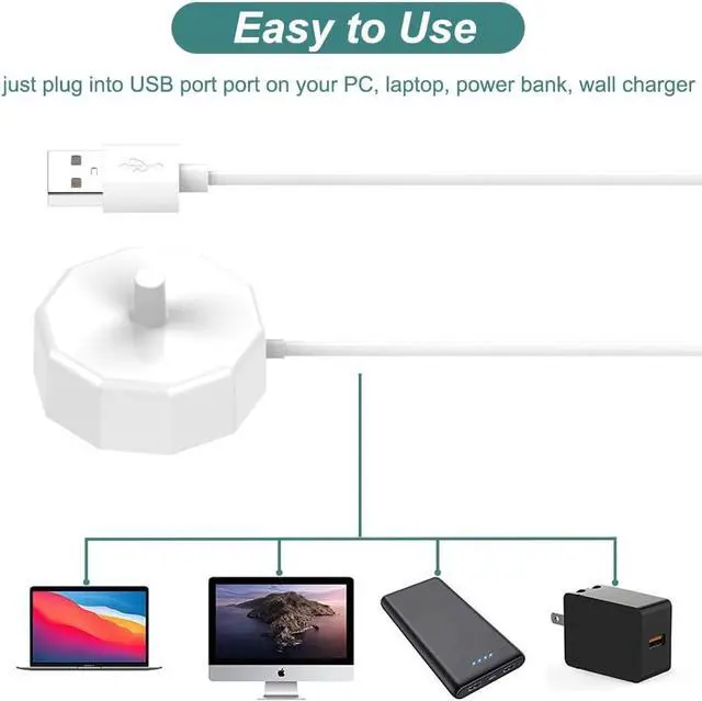 Alt view image 2 of 7 - BONAEVER Charger for Braun Oral-B Electric Toothbrushes, Portable Charging Base Power Cable Cord for Oral-B Toothbrushes, Type 3757 - White