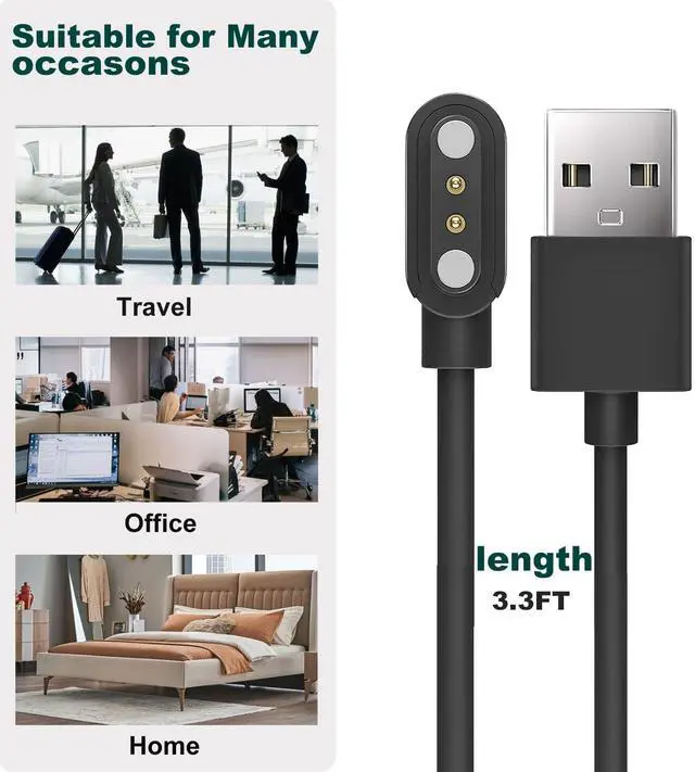 Alt view image 6 of 6 - BONAEVER Charger for Spade Health Smartwatch 4/Spade Health Smartwatch 3 Charging Cable, 3.3FT Replacement Magnetic USB Charger Cable Cord for Spade Health Smartwatch 4/3 Accessories