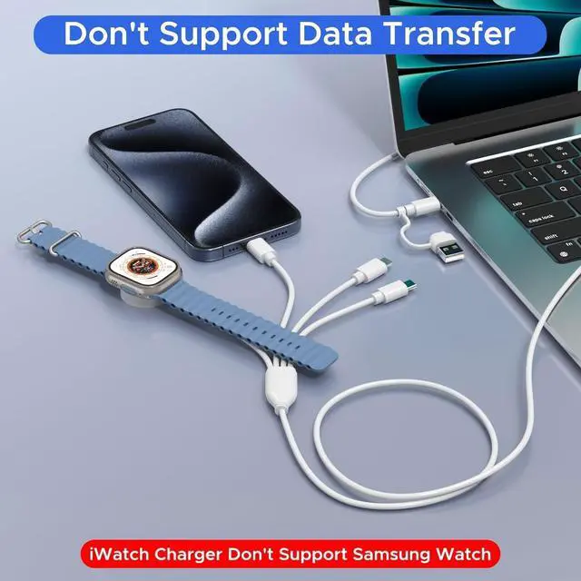 Alt view image 3 of 7 - BONAEVER 4 in 2 Multi Charging Cable for Apple Watch Charger,USB C Cable Universal Travel Charger with L/Type C Compatible with iPhone 16 15 14 13 iWatch Series 10/9/8/7/6/5/4/3/2/1 Galaxy S23 S22