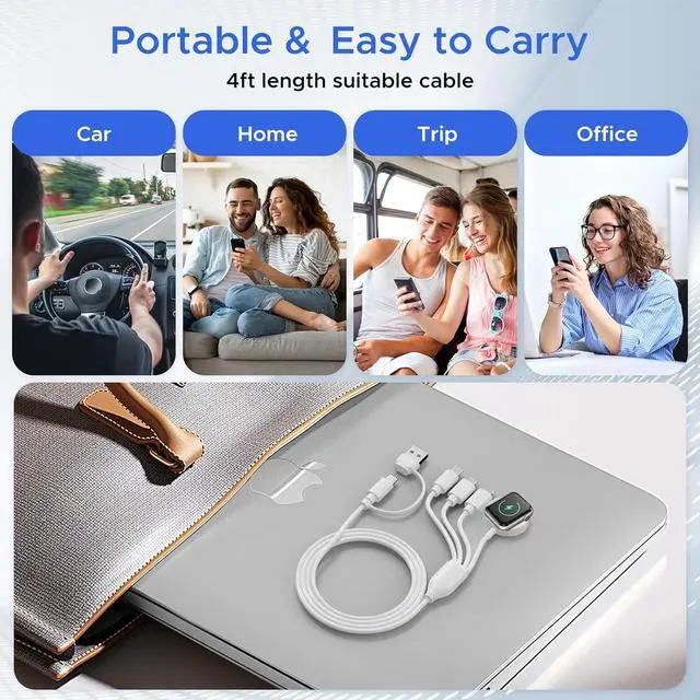 Alt view image 7 of 7 - BONAEVER 4 in 2 Multi Charging Cable for Apple Watch Charger,USB C Cable Universal Travel Charger with L/Type C Compatible with iPhone 16 15 14 13 iWatch Series 10/9/8/7/6/5/4/3/2/1 Galaxy S23 S22