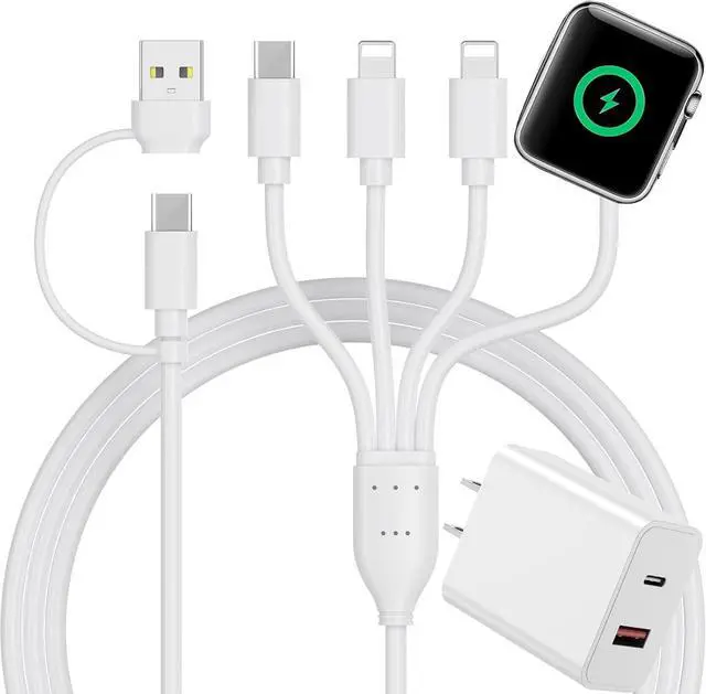 Main image of BONAEVER 4 in 2 Multi Charging Cable for Apple Watch Charger,PD20W USB C+A Charger Block Travel Essentials with L/Type C iWatch for iPhone 16 15 14 13 iWatch Series 10/9/8/7/6/5/4/3/2/1 Galaxy S23