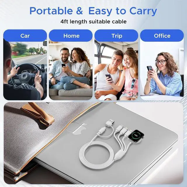 Alt view image 6 of 6 - BONAEVER 4 in 2 Multi Charging Cable for Apple Watch Charger,PD20W USB C+A Charger Block Travel Essentials with L/Type C iWatch for iPhone 16 15 14 13 iWatch Series 10/9/8/7/6/5/4/3/2/1 Galaxy S23