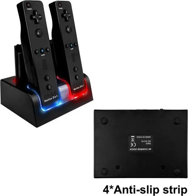 Alt view image 5 of 7 - BONAEVER Upgraded Wii Remote Charger Station, 4 Port Wii Charging Station with 4 Rechargeable Battery for Wii (4 Port Charging Station+4 Replacement Batteries+USB Cable)