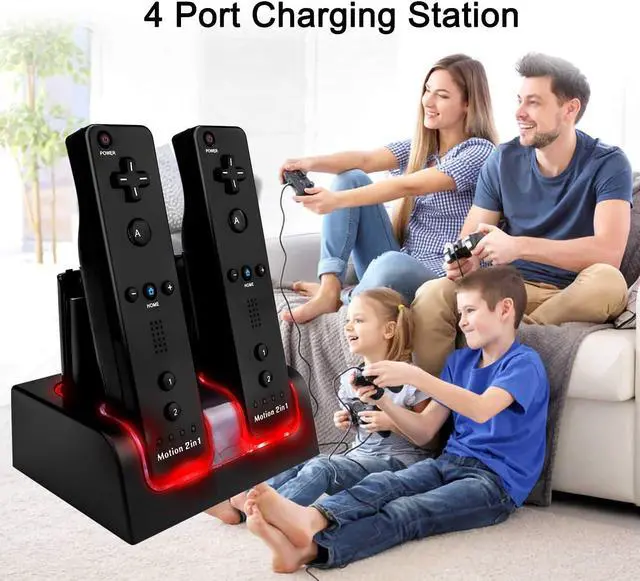 Alt view image 2 of 7 - BONAEVER Upgraded Wii Remote Charger Station, 4 Port Wii Charging Station with 4 Rechargeable Battery for Wii (4 Port Charging Station+4 Replacement Batteries+USB Cable)