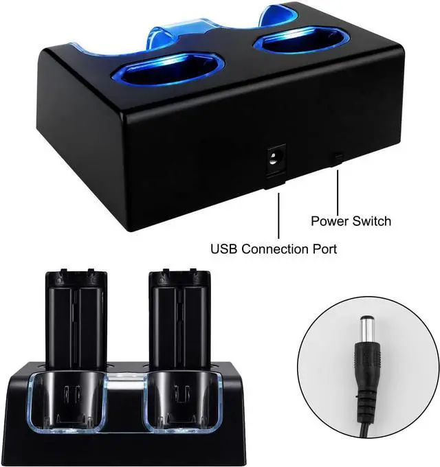 Alt view image 6 of 7 - BONAEVER Upgraded Wii Remote Charger Station, 4 Port Wii Charging Station with 4 Rechargeable Battery for Wii (4 Port Charging Station+4 Replacement Batteries+USB Cable)