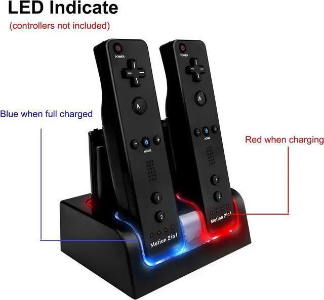 Alt view image 3 of 7 - BONAEVER Upgraded Wii Remote Charger Station, 4 Port Wii Charging Station with 4 Rechargeable Battery for Wii (4 Port Charging Station+4 Replacement Batteries+USB Cable)