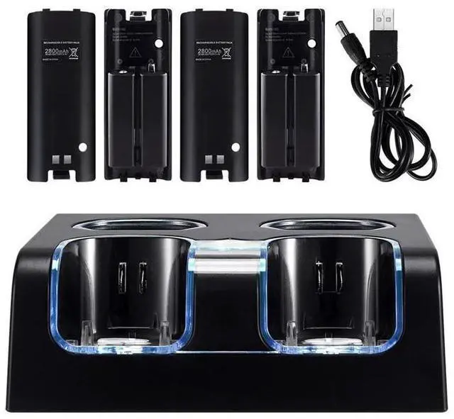 Alt view image 7 of 7 - BONAEVER Upgraded Wii Remote Charger Station, 4 Port Wii Charging Station with 4 Rechargeable Battery for Wii (4 Port Charging Station+4 Replacement Batteries+USB Cable)