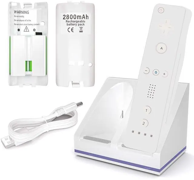 Main image of BONAEVER Wii Remote Charger, 2 in 1 Charging Station Charger Dock with 2 Pack 2800mAh Rechargeable Battery Fit for Wii/Wii U Remote Controller