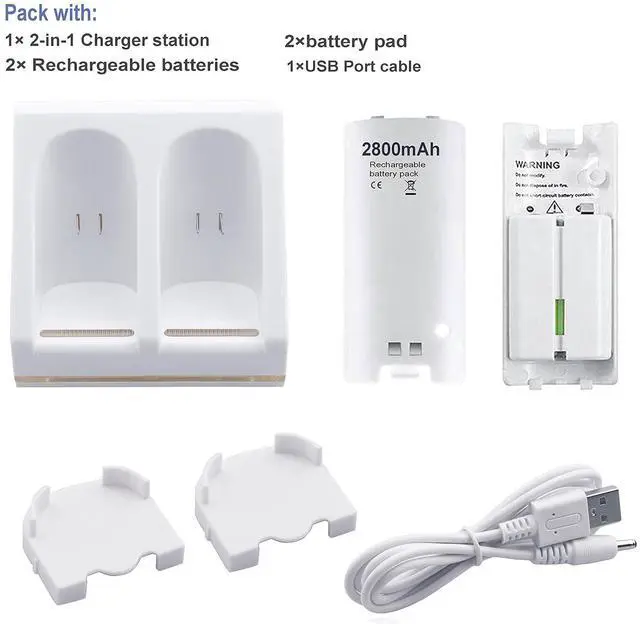 Alt view image 5 of 6 - BONAEVER Wii Remote Charger, 2 in 1 Charging Station Charger Dock with 2 Pack 2800mAh Rechargeable Battery Fit for Wii/Wii U Remote Controller