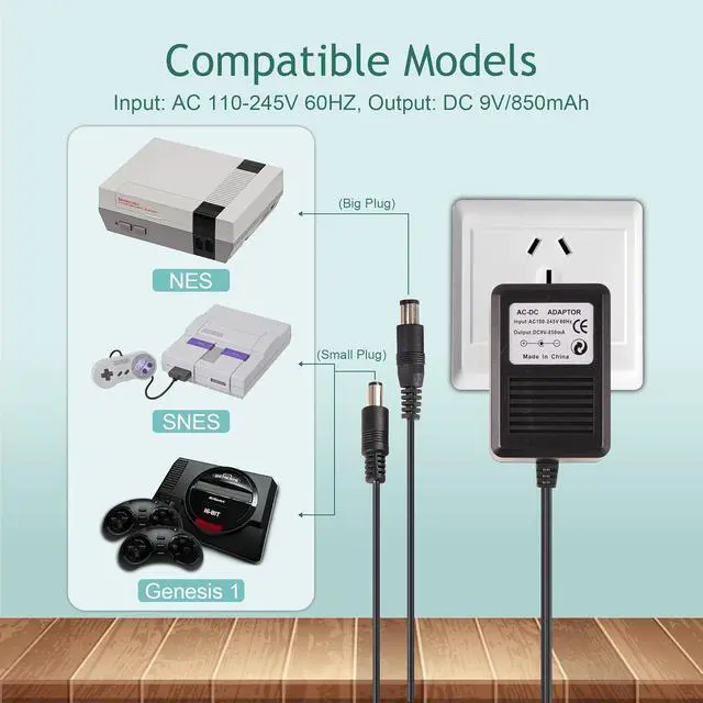 Alt view image 5 of 7 - BONAEVER NES Power Supply, SNES Power Supply, AC Power Adapter Compatible with Super Nintendo/SNES/NES/Genesis1