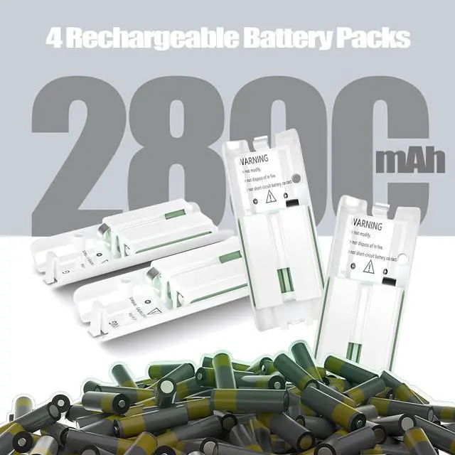 Alt view image 6 of 6 - BONAEVER Rechargeable 4 Pack Battery Pack for Wii/Wii U Remote Controller,2800mAh Replacement Batteries and 4 Ports Charger Station for Wii/Wii U Remote Controller Battery Pack,wii Remote Charger