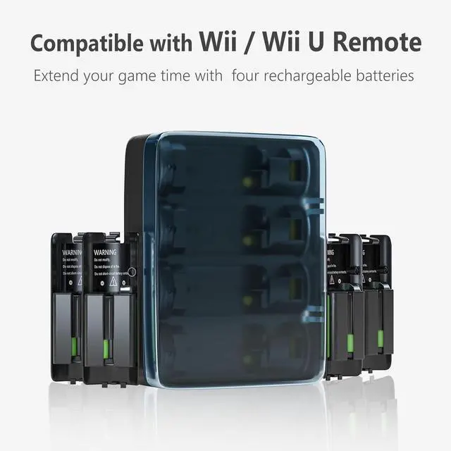 Alt view image 2 of 6 - BONAEVER Rechargeable 4 Pack Battery Pack for Wii/Wii U Remote Controller,2800mAh Replacement Batteries and 4 Ports Charger Station for Wii/Wii U Remote Controller Battery Pack,wii Remote Charger