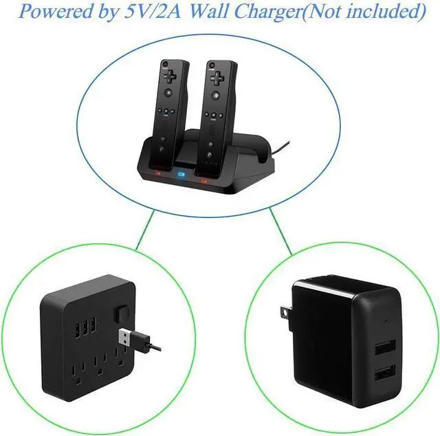 Alt view image 6 of 7 - BONAEVER Wii U Charger Dock Station for Wii Remote & Wii U Gamepad with 2 Rechargeable Batteries Charging Cable Led Indicator